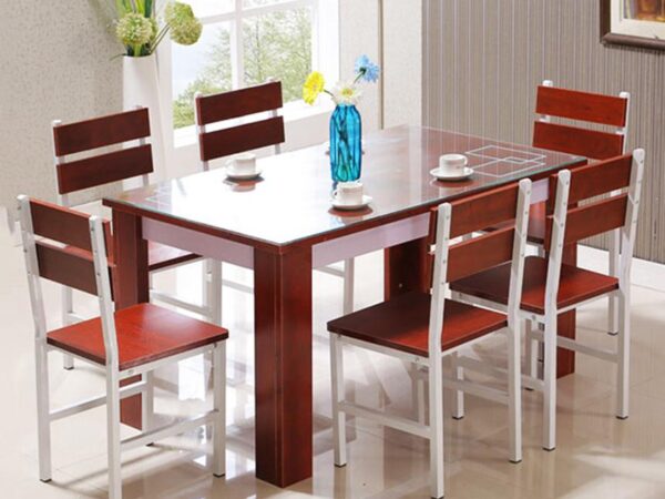 Bộ bàn ăn 4 ghế gỗ MDF Melamine chân sắt hiện đại