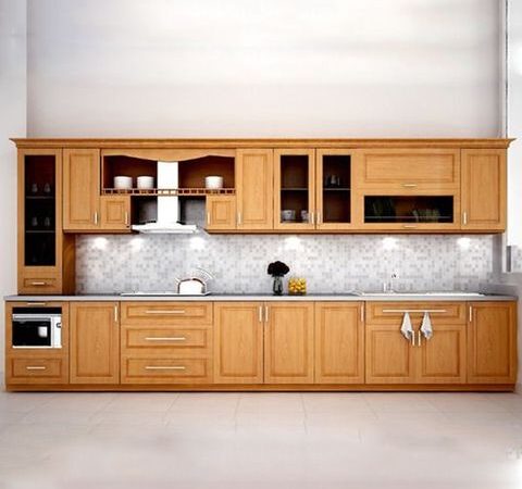 Tủ bếp chữ L gỗ MDF phun sơn PU