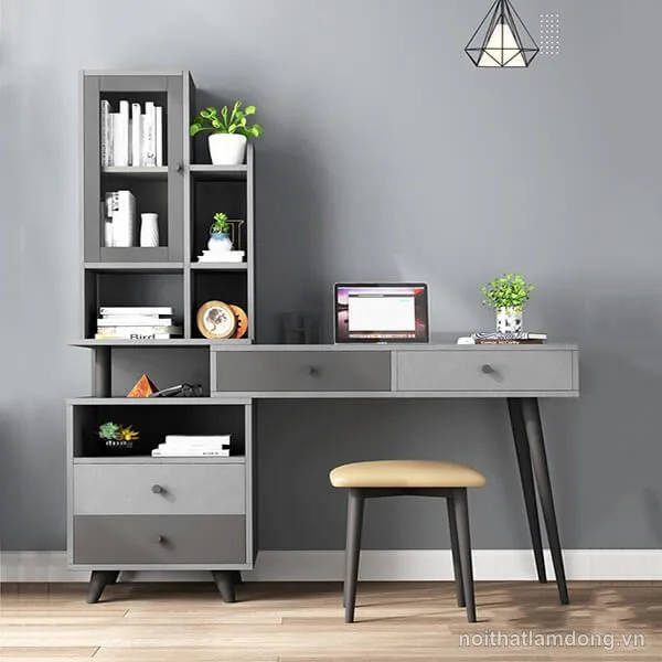 Bàn làm việc hiện đại liền giá sách bằng gỗ GHS-41413