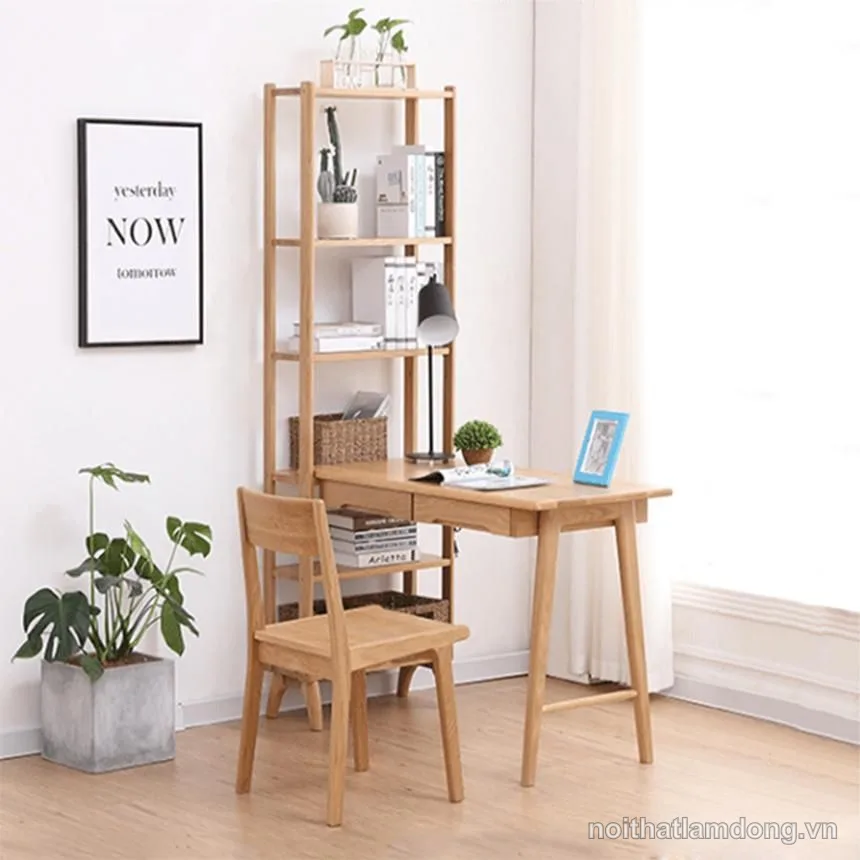 Bàn làm việc liền giá sách bằng gỗ sồi GHS-4752