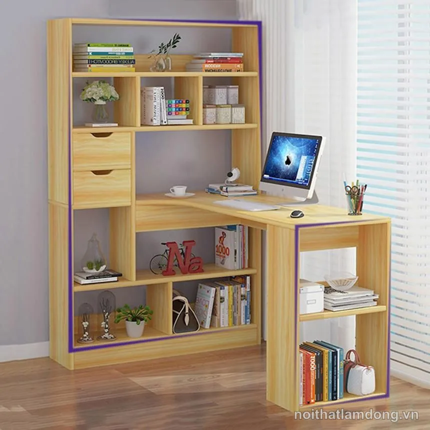 Bàn làm việc liền giá sách gỗ công nghiệp hiện đại GHS-4832