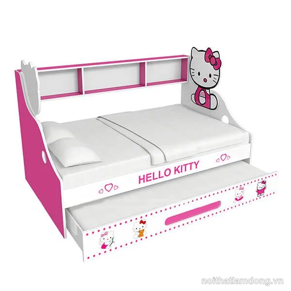 Giường hai tầng lùn Hello Kitty loại 1m4 GHB-225