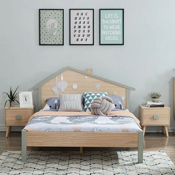 Giường ngủ gỗ sồi đẹp tiện nghi cho bé GHS-960
