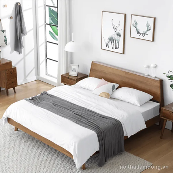 Giường ngủ hiện đại bằng gỗ sồi cho gia đình GHS-9049