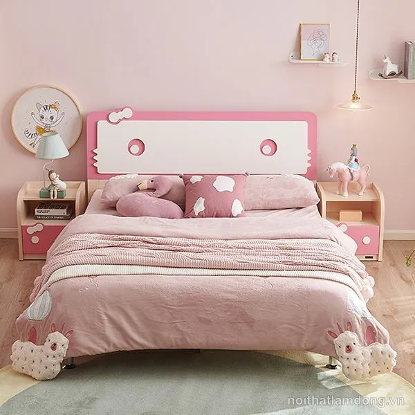 Giường ngủ màu hồng bằng gỗ MDF cho bé GHS-9262