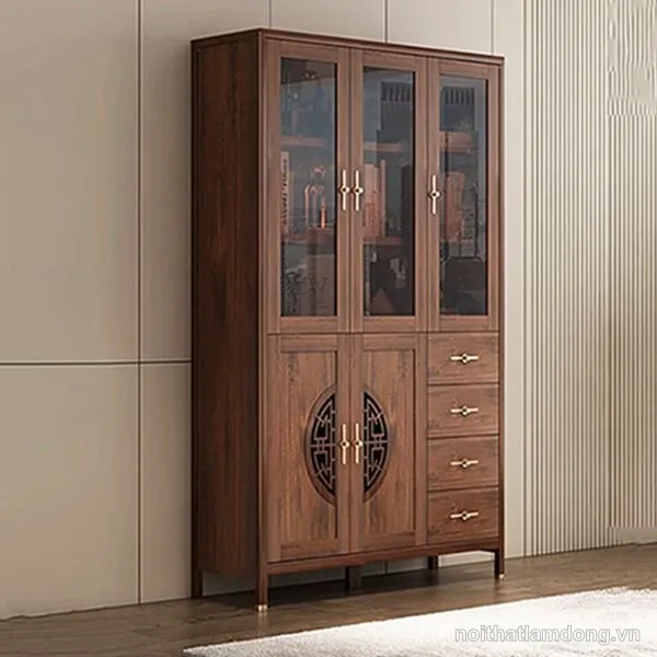 Tủ đựng sách bằng gỗ cánh kính sang trọng GHS-2656