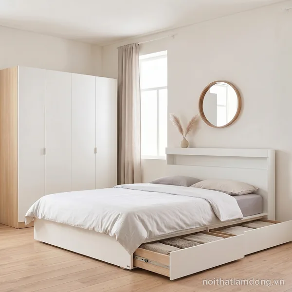 Giường Ngủ Có Hộc & Ổ Điện MOHO VIENNA – Màu Trắng