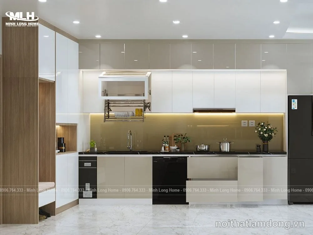 Tủ bếp nhựa hình chữ i cho căn hộ TBN17