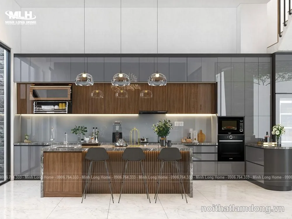 Tủ bếp nhựa màu xám sang trọng TBN15