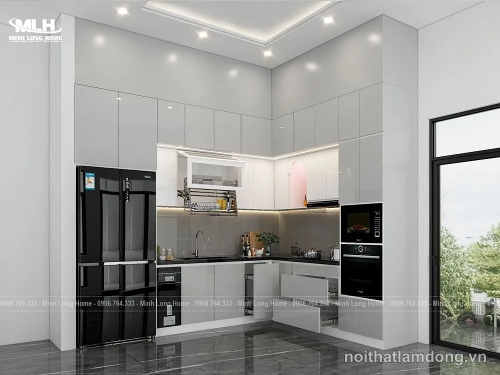 Tủ bếp nhựa phủ Acrylic màu xám ghi TBN04