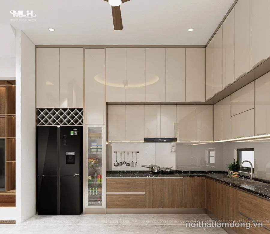 Tủ bếp nhựa PVC phủ Acrylic bóng gương TBN21